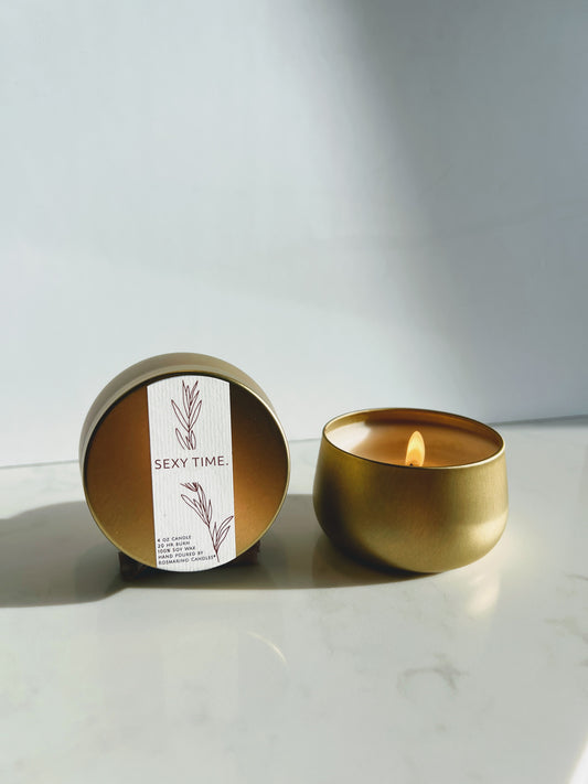 Sexy Time. Gold Tin Refillable Candle
