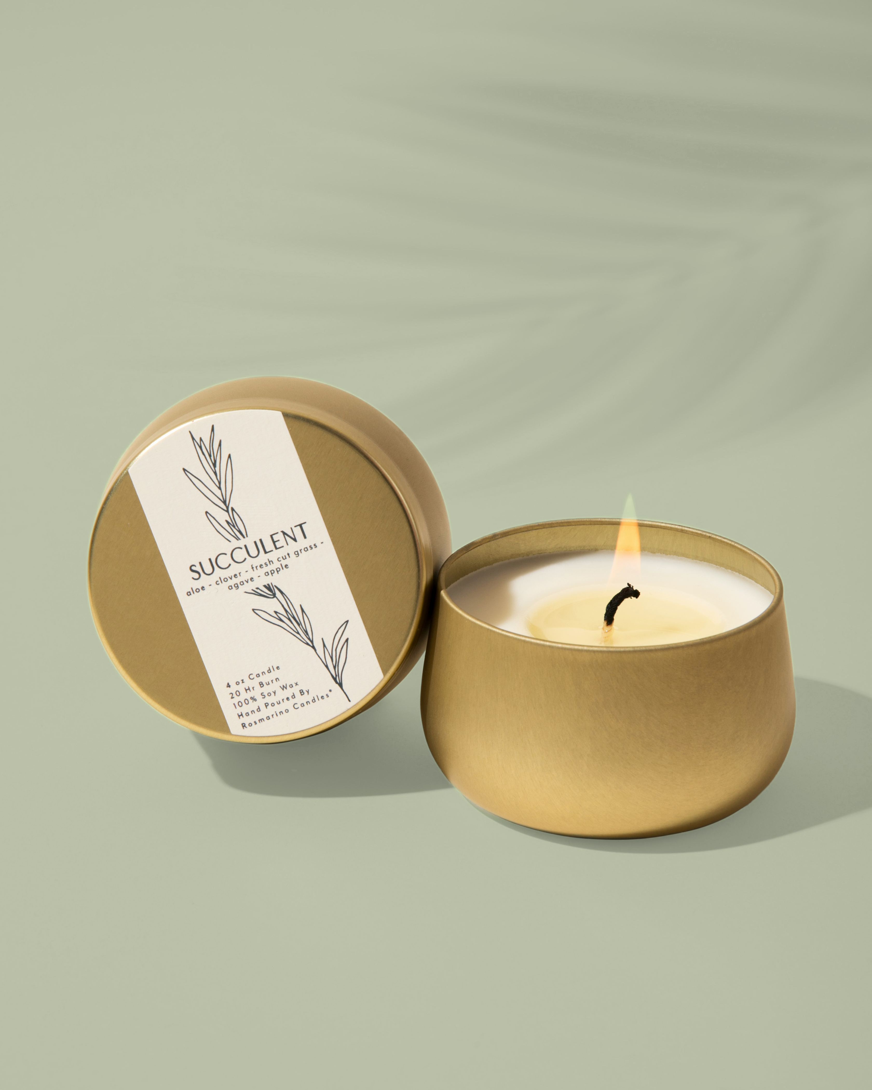 Succulent Gold Tin Refillable Candle