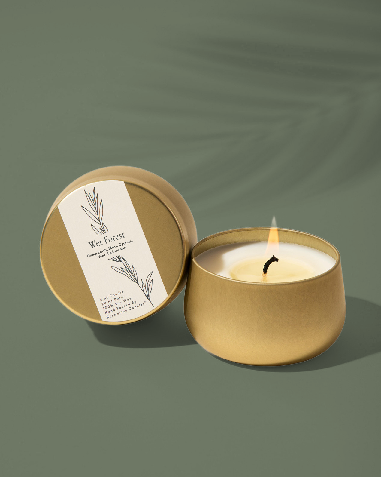 Wet Forest Refillable Gold Tin Candle