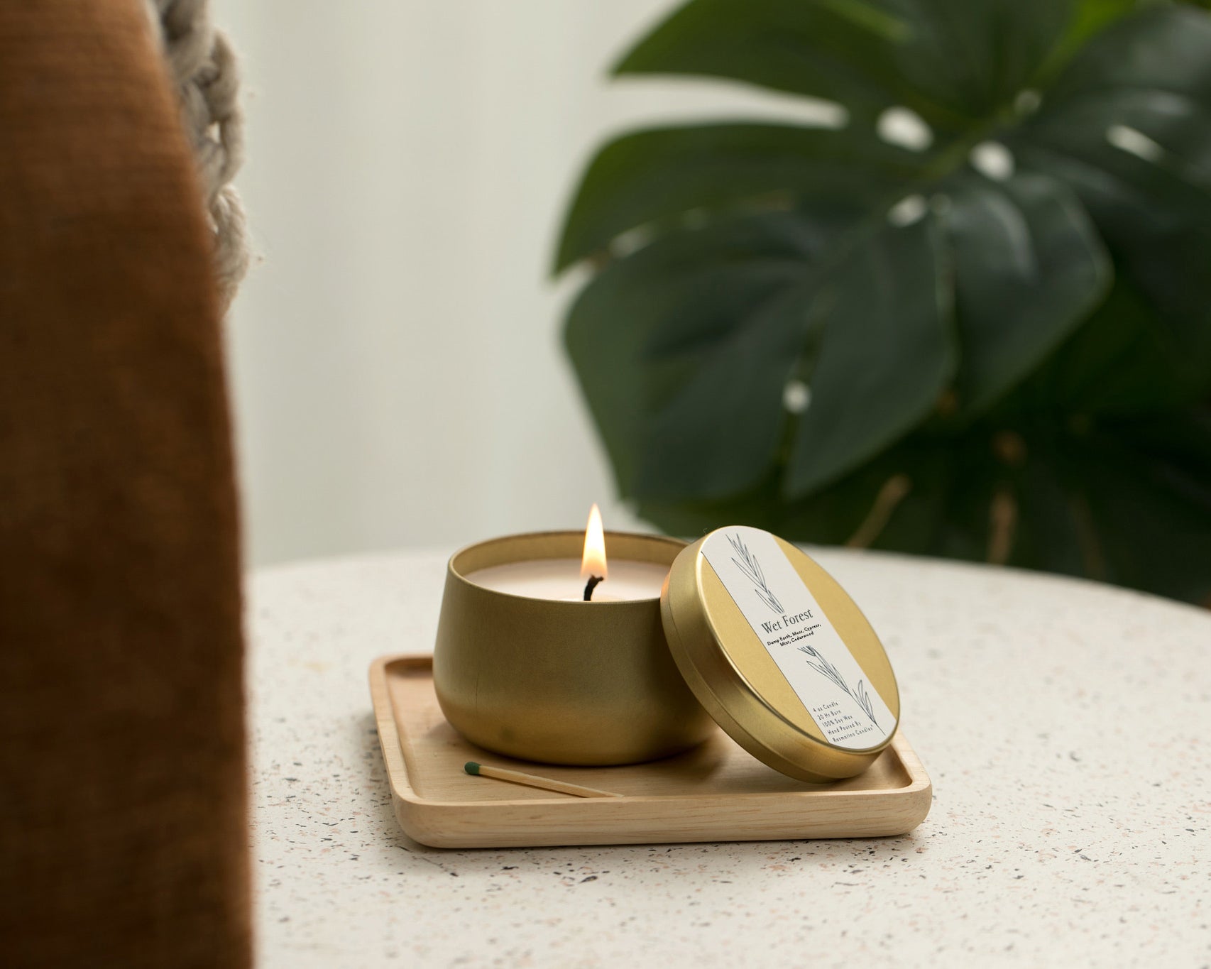 Wet Forest Refillable Gold Tin Candle