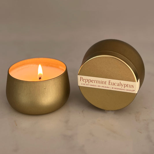 Peppermint Eucalyptus Gold Tin Refillable Candle